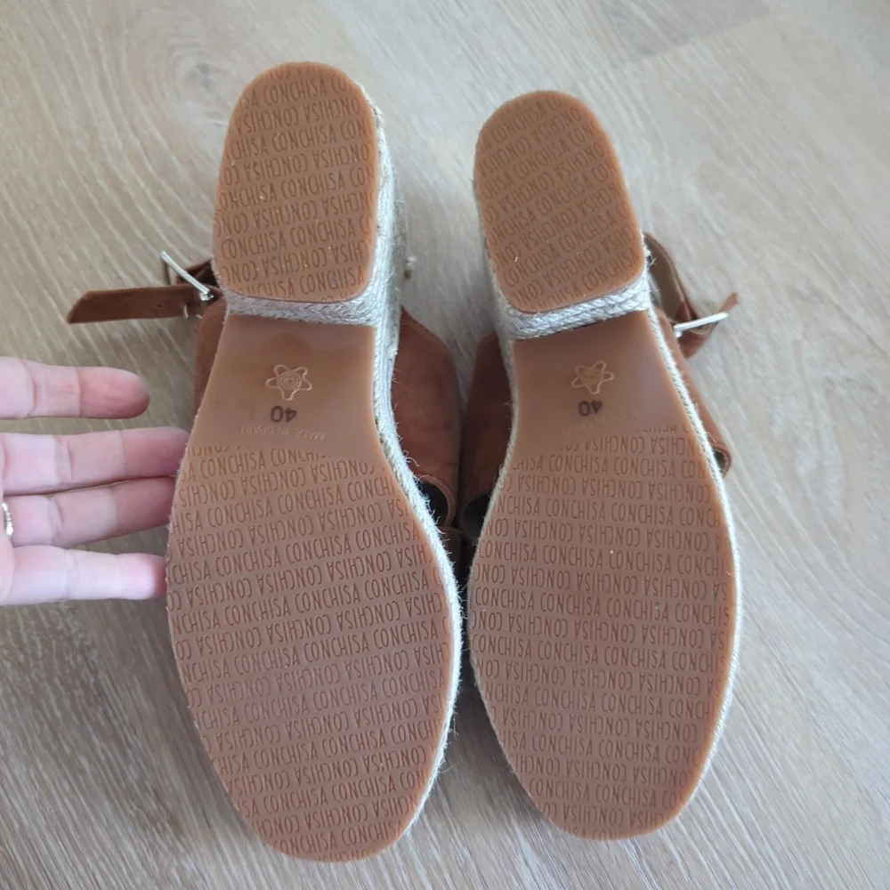 Conchisa Brown Suede Platform Espadrille Shoes Sandals Size 9.5